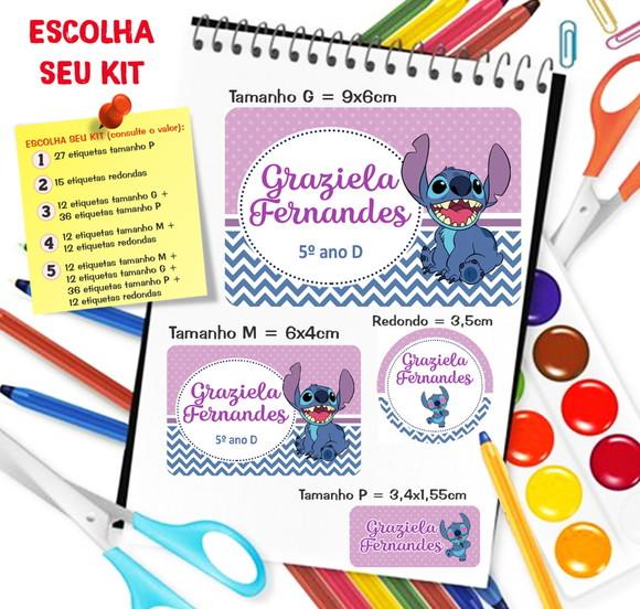 Kit com 79 Etiquetas Escolares Personalizadas Stich + 36p