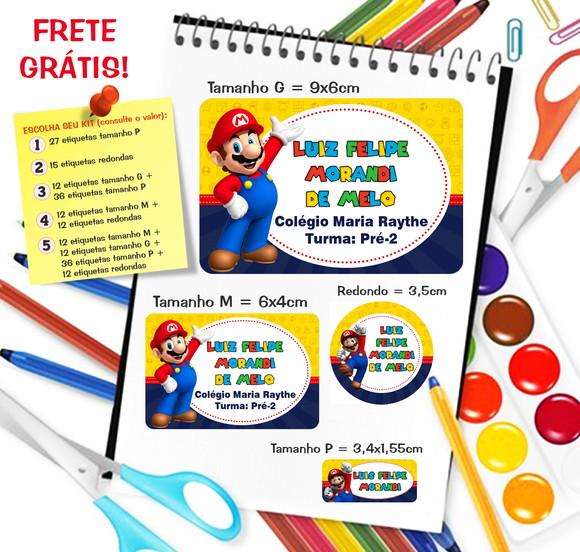 Kit com 79 Etiquetas Escolares Personalizadas Super Mário
