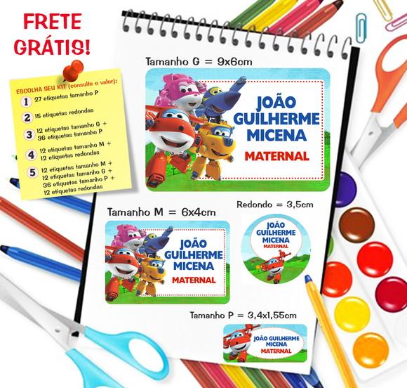 Kit com 79 Etiquetas Escolares Personalizadas Super Wings