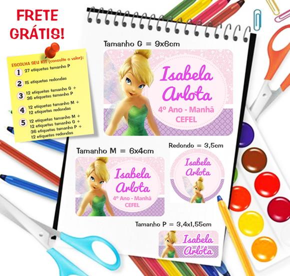 Kit com 79 Etiquetas Escolares Personalizadas Tinkerbell