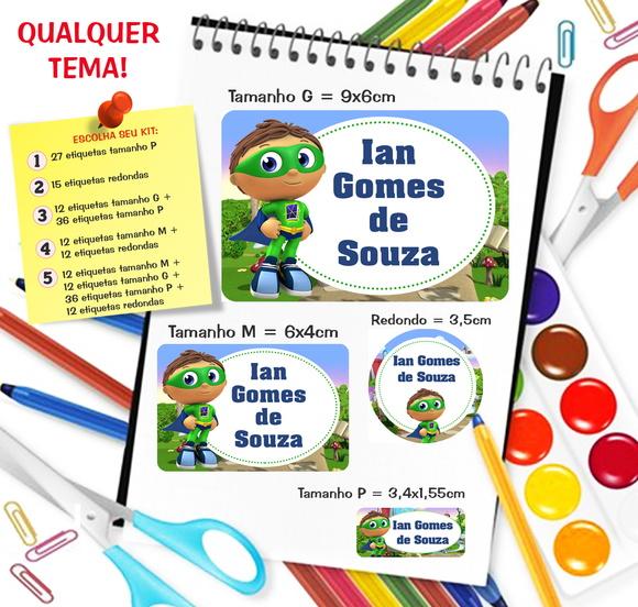 Kit com 79 Etiquetas Escolares Personalizadas Super Why