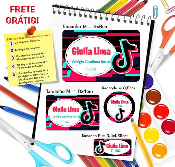 Kit com 79 Etiquetas Escolares Personalizadas Tik Tok