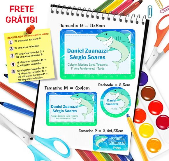 Kit com 79 Etiquetas Escolares Personalizadas Tubarão
