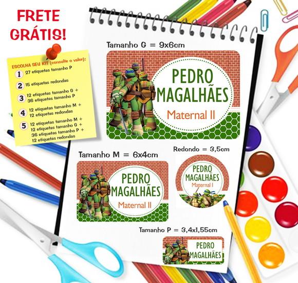Kit com 79 Etiquetas Escolares Tartarugas Ninjas