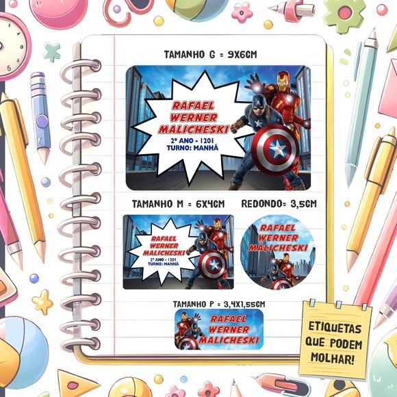 Kit Etiq. Escolares Capitão América e Homem de Ferro 79 Unid