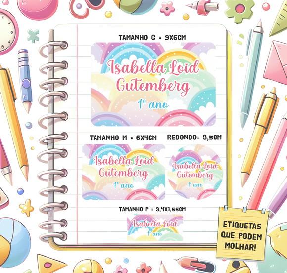 Kit Etiquetas Escolares Arco-íris 79 Unidades