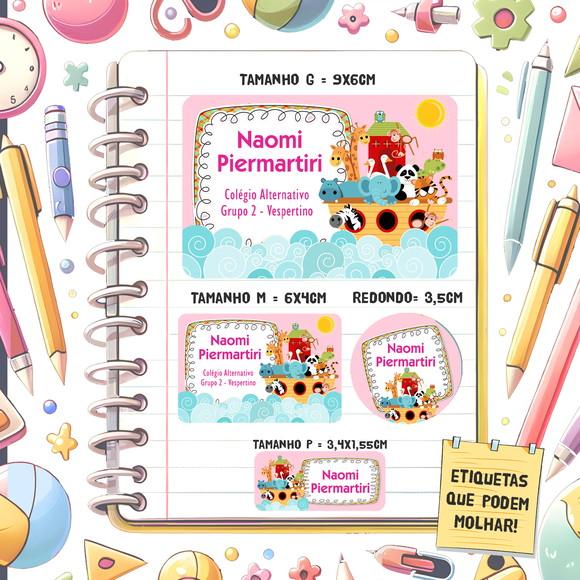Kit Etiquetas Escolares Arca de Noé Rosa 79 Unidades