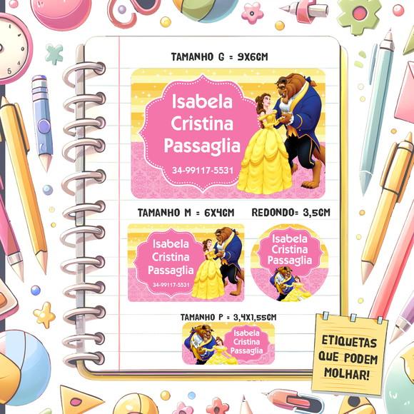 Kit Etiquetas Escolares Bela e a Fera 79 Unidades
