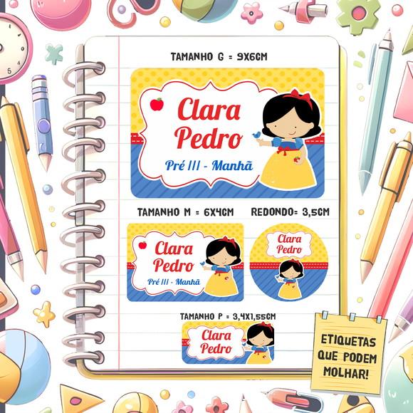 Kit Etiquetas Escolares Branca de Neve Cute 79 Unidades