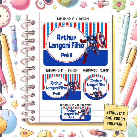 Kit Etiquetas Escolares Capitão América 79 Unidades