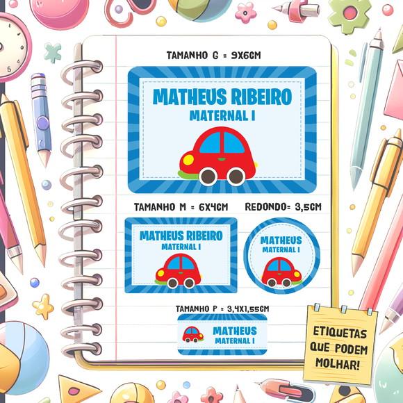 Kit Etiquetas Escolares Carrinho 79 Unidades