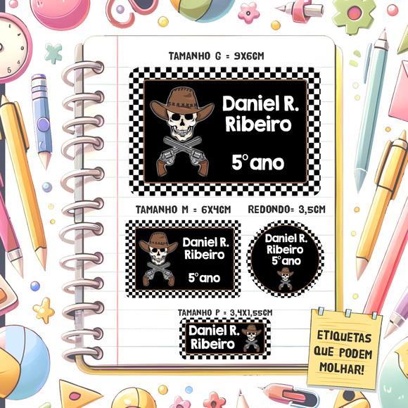 Kit Etiquetas Escolares Caveira Faroeste 79 Unidades