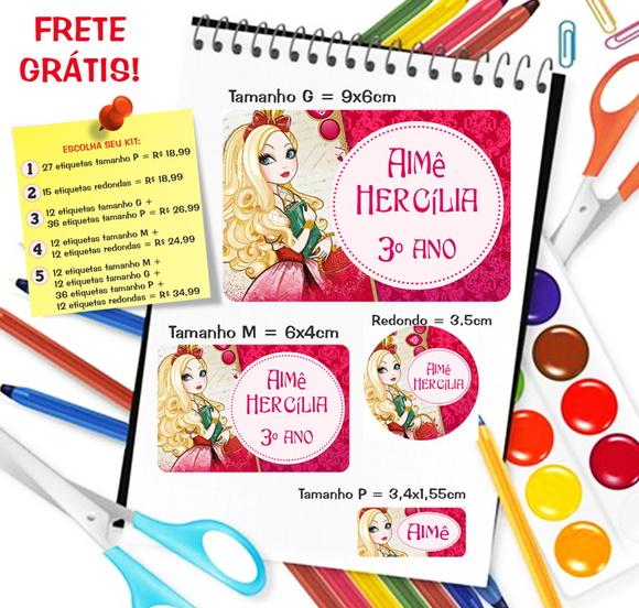 Kit Etiquetas Escolares Ever After High 79 Unidades