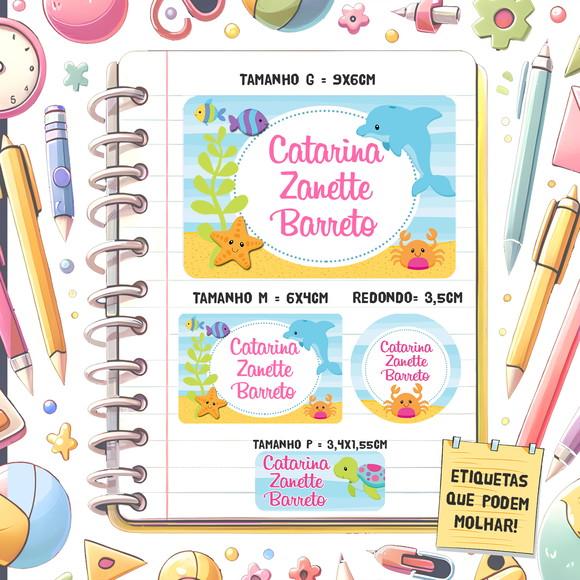 Kit Etiquetas Escolares Fundo do Mar 79 Unidades