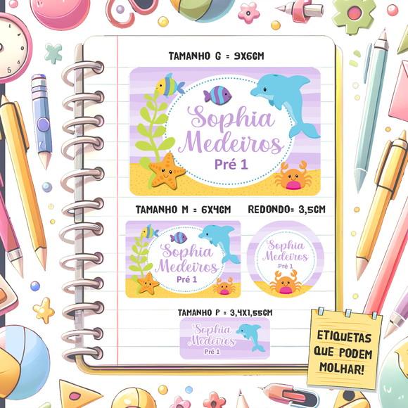 Kit Etiquetas Escolares Fundo do Mar 79 Unidades