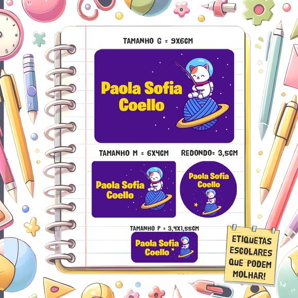 Kit Etiquetas Escolares Gato no Espaço 79 Unidades