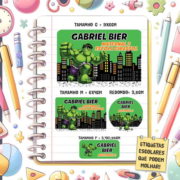 Kit Etiquetas Escolares Hulk Cute 79 Unidades