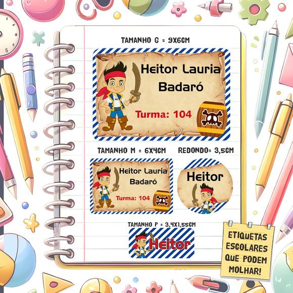 Kit Etiquetas Escolares Jake e os Piratas 79 Unidades