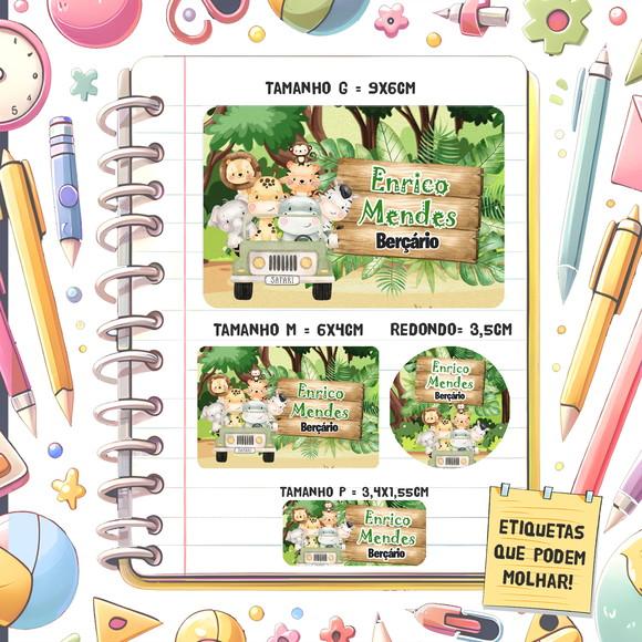 Kit Etiquetas Escolares Safari Aquarela 79 Unidades