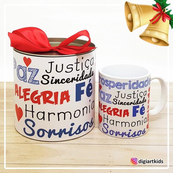 Lata com Caneca de Cerâmica Palavras