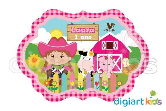 Placa Painel para Decoração Festa Fazendinha Rosa