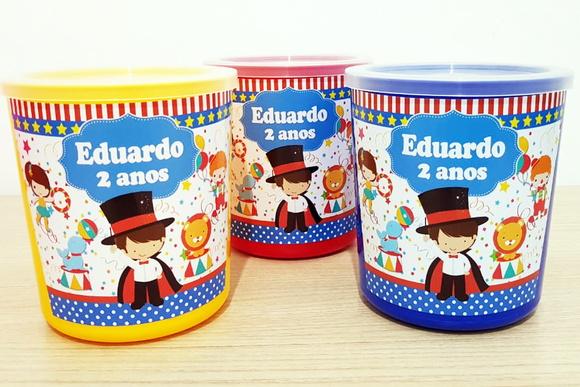 Pote Plástico com Tampa Circo (tipo Lata de Leite)