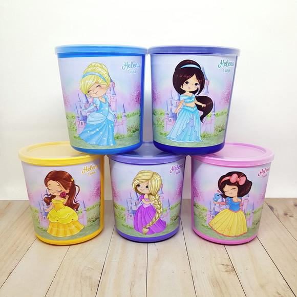 Pote Tipo Lata de Leite Princesas Aquarela