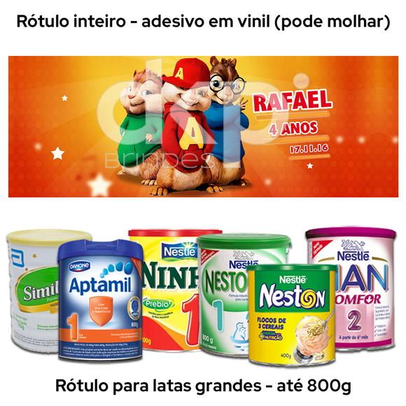 Rótulo Grande para Lata de Leite 800g Alvin e os Esquilos