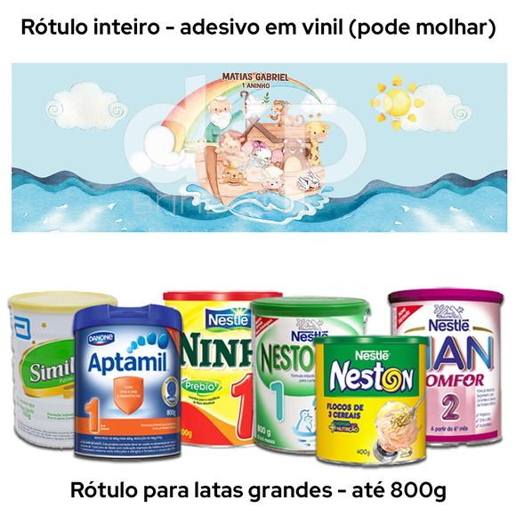 Rótulo Grande para Lata de Leite 800g Arca de Noé Aquarela