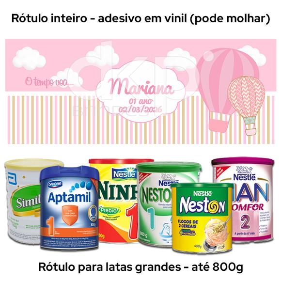 Rótulo Grande para Lata de Leite 800g Balão Rosa