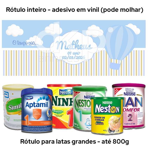 Rótulo Grande para Lata de Leite 800g Balão Azul