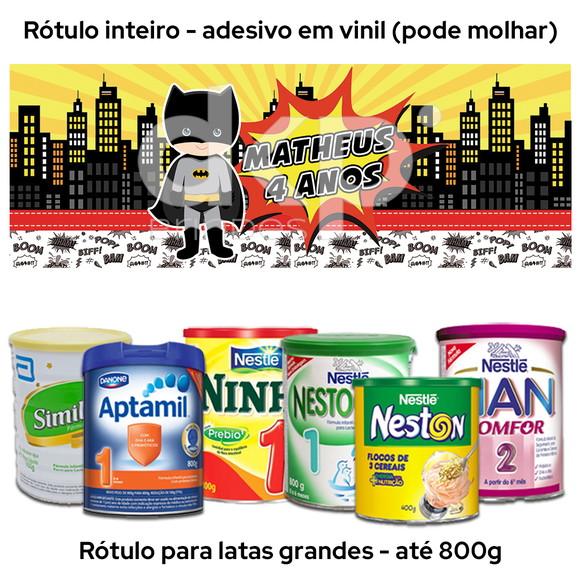 Rótulo Grande para Lata de Leite 800g Batman Cute