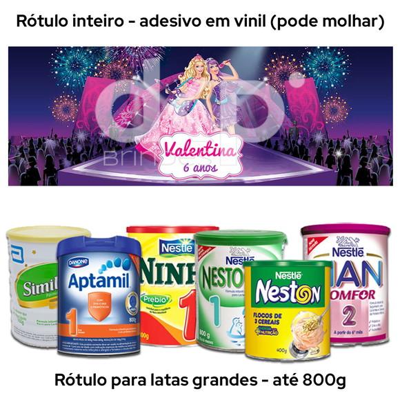 Rótulo Grande para Lata de Leite 800g Barbie Pop Star