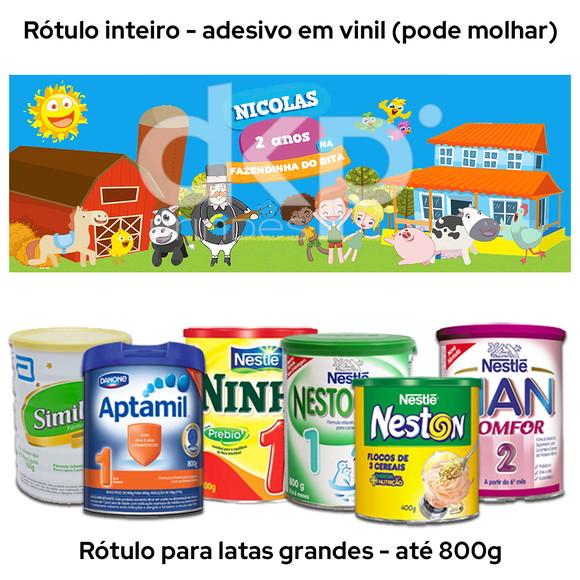Rótulo Grande para Lata de Leite 800g Bita Fazendinha