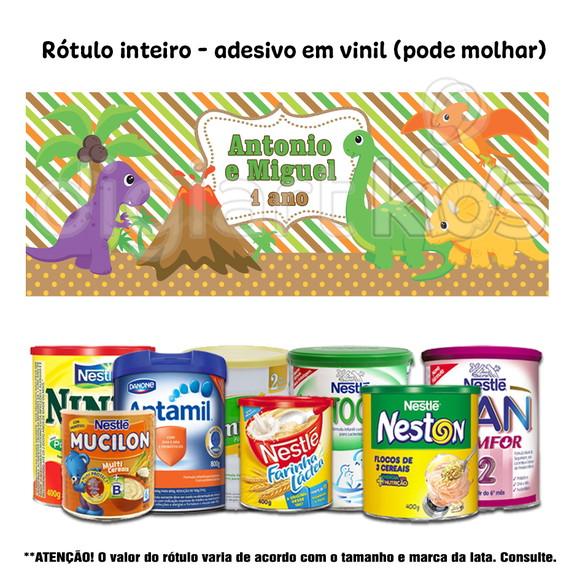 Rótulo Grande para Lata de Leite 800g Dinossauros