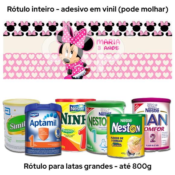 Rótulo Grande para Lata de Leite 800g Minnie Rosa