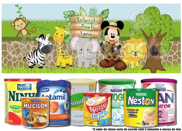 Rótulo Grande para Lata de Leite 800g Mickey Safari