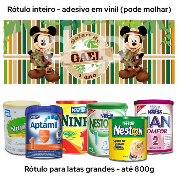 Rótulo Grande para Lata de Leite 800g Mickey Safari