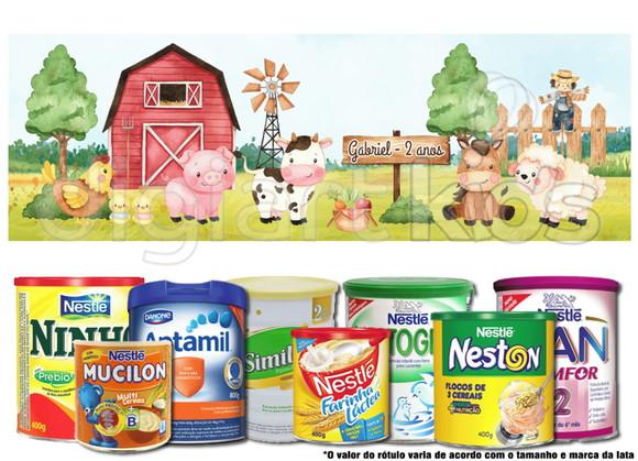 Rótulo para Lata de Leite 800g Fazendinha Aquarela