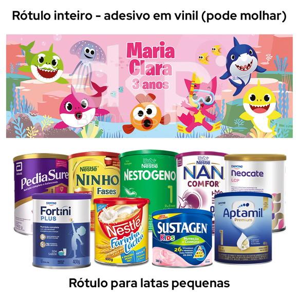 Rótulo para Lata de Leite Baby Shark Rosa