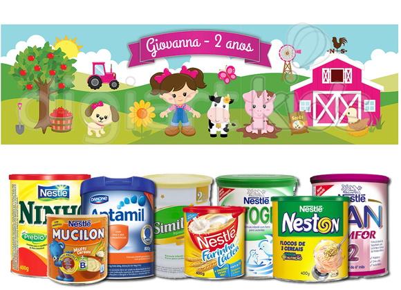 Rótulo para Lata de Leite Fazendinha Rosa