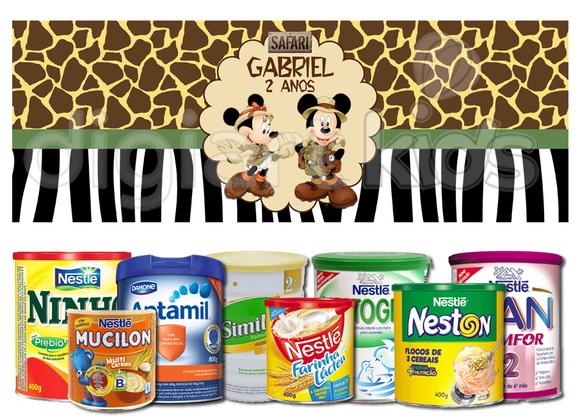 Rótulo para Lata de Leite Mickey Safari