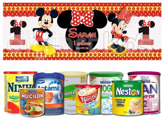 Rótulo para Lata de Leite Minnie e Mickey