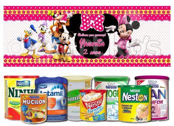 Rótulo para Lata de Leite Minnie Rosa