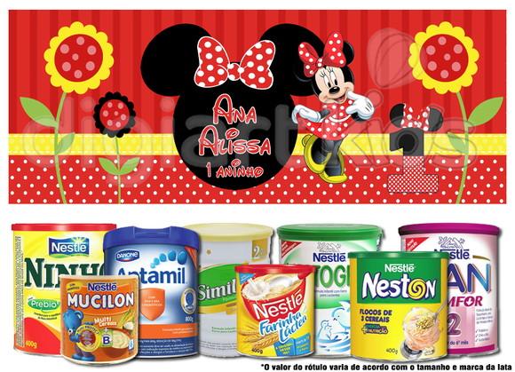 Rótulo para Lata de Leite Minnie Vermelha