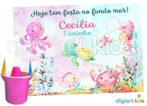 Adesivo Para Baldinho de Praia Fundo do Mar Aquarela Rosa