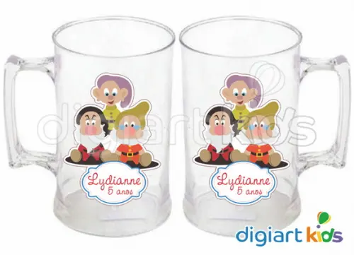 Adesivo para Caneca Branca de Neve e 7 Anões