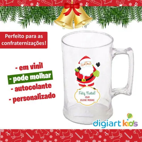Adesivo para Caneca ou Copo Natal Papai Noel