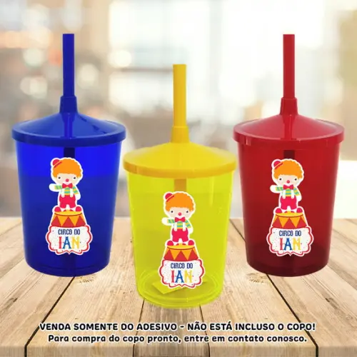 Adesivo para Copo Caneca Long Drink Twister Circo Palhaço