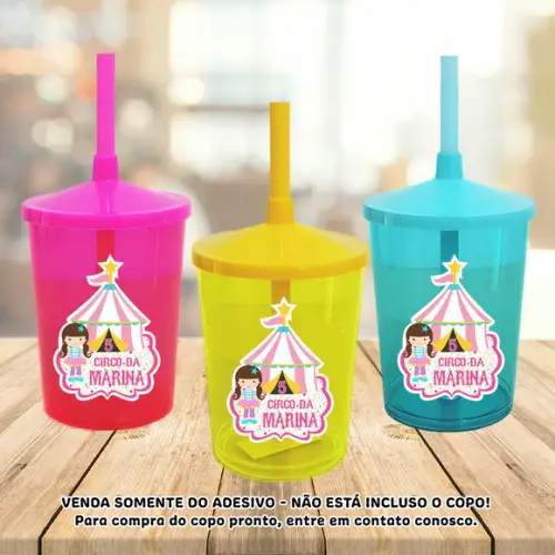 Adesivo para Copo Caneca Long Drink Twister Circo Rosa